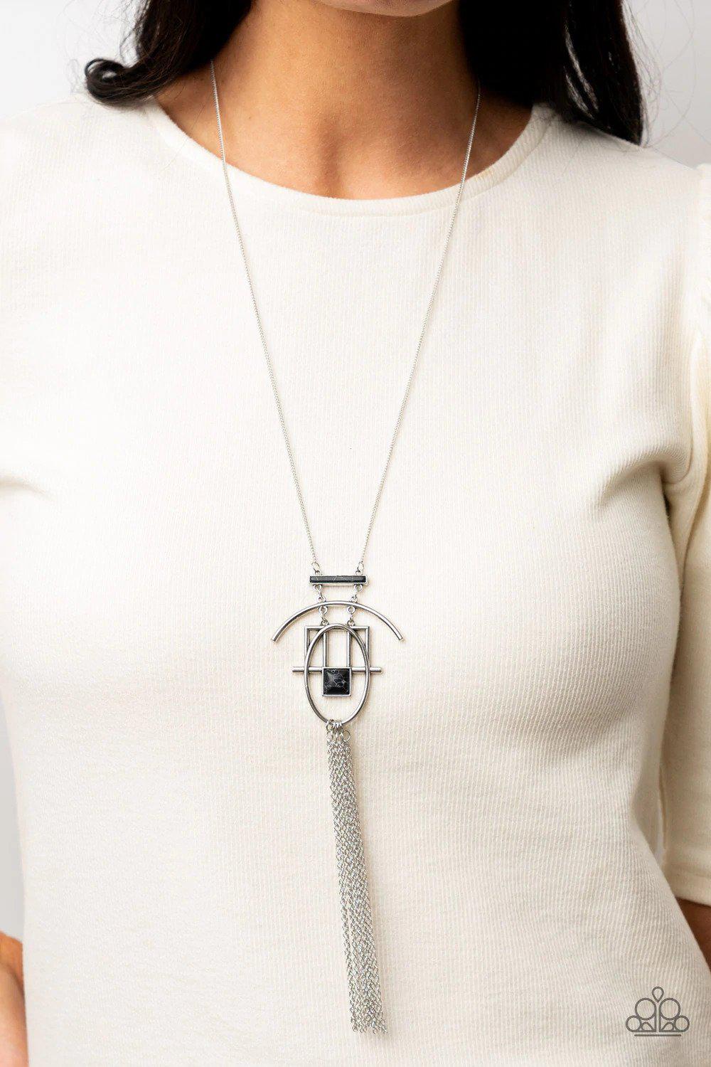 Eco Echoes Black Stone Necklace - Paparazzi Accessories- on model - CarasShop.com - Paparazzi Jewelry by Cara Jewels