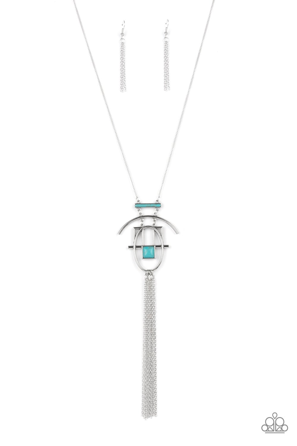 Eco Echoes Turquoise Blue Stone and Silver Necklace - Paparazzi Accessories- lightbox - CarasShop.com - Paparazzi Jewelry by Cara Jewels