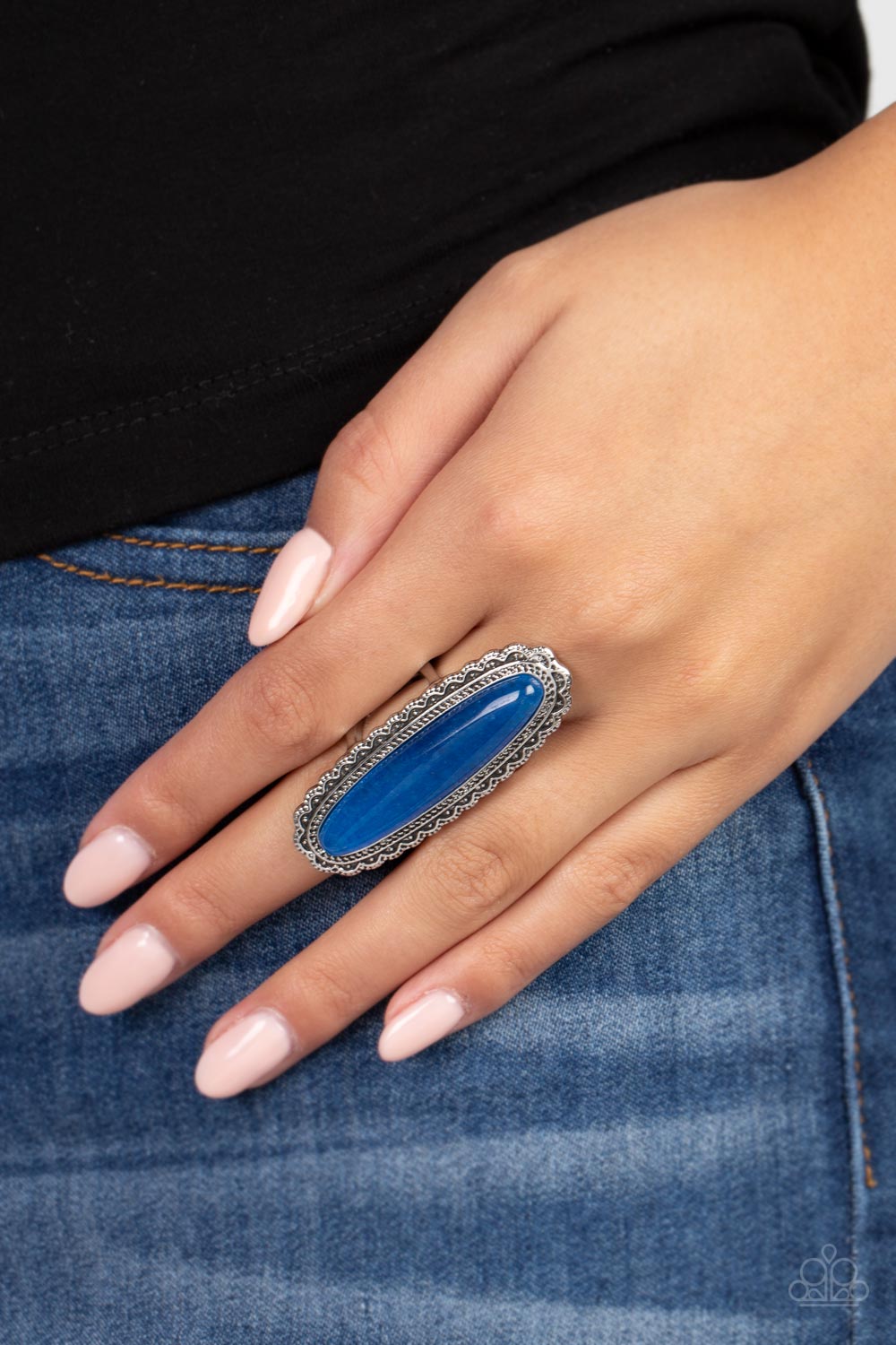 Eco Equinox Blue Lapis Stone Ring - Paparazzi Accessories- on model - CarasShop.com - Paparazzi Jewelry by Cara Jewels