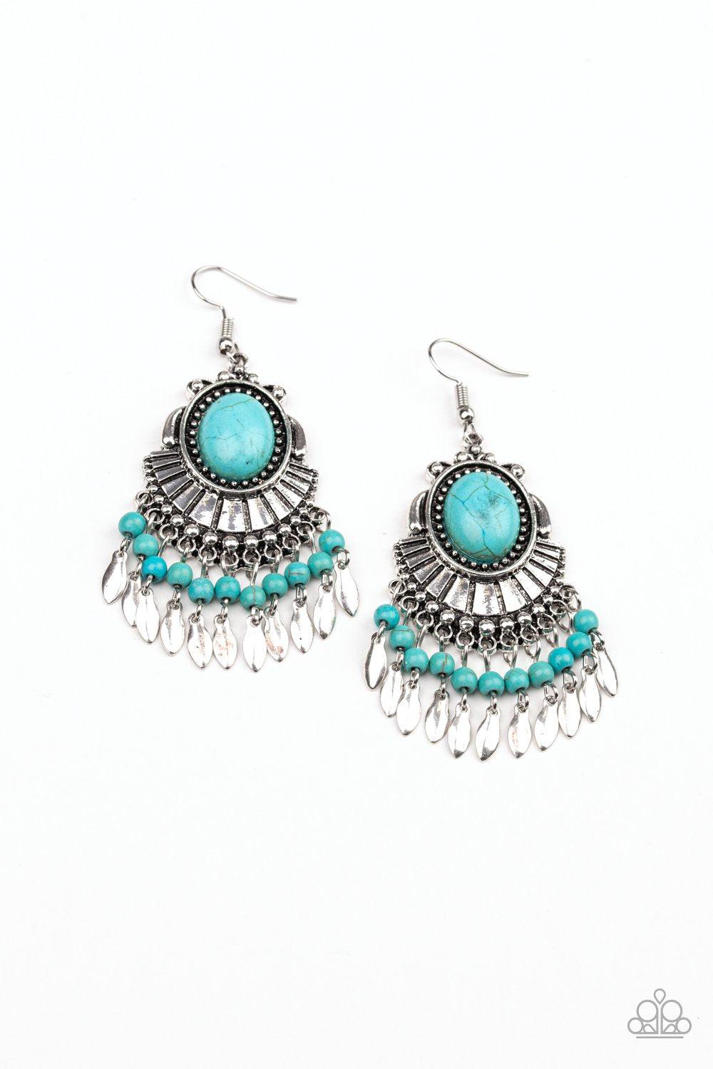 Eco Trip Turquoise Blue Stone Earrings - Paparazzi Accessories- lightbox - CarasShop.com - Paparazzi Jewelry by Cara Jewels