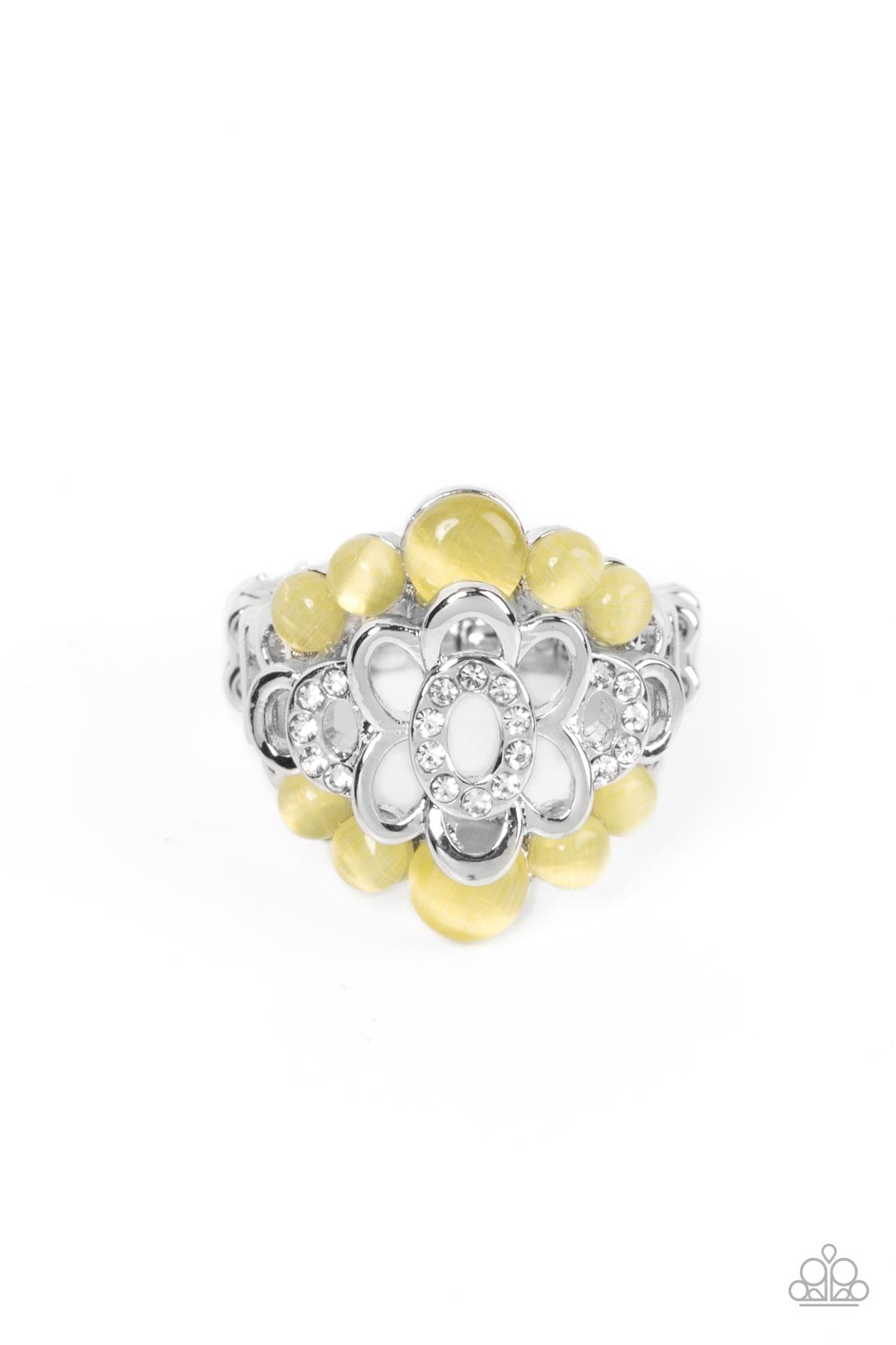 Eden Equinox Yellow Cat's Eye Stone Ring - Paparazzi Accessories- lightbox - CarasShop.com - Paparazzi Jewelry by Cara Jewels