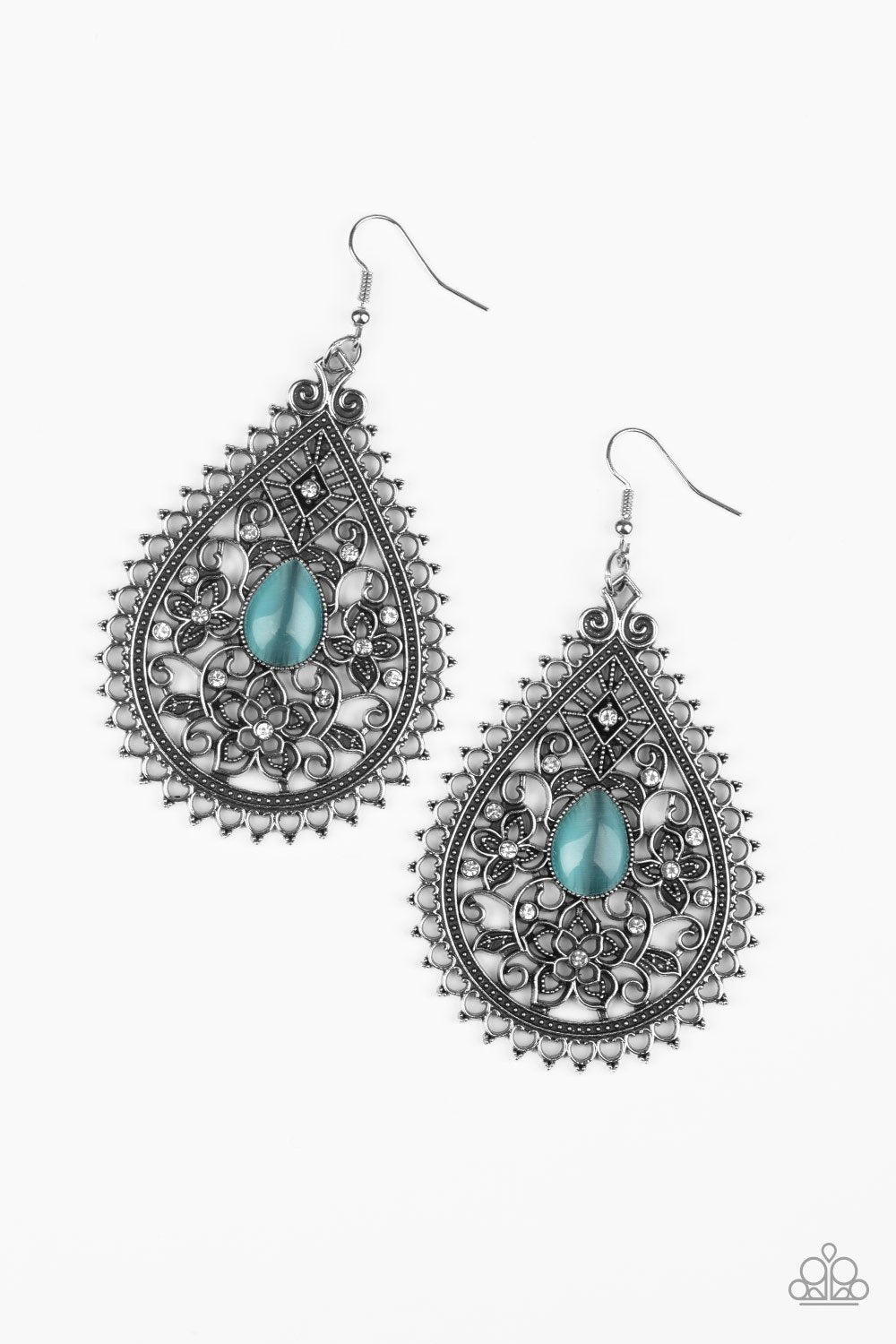 Eden Glow Blue Cat's Eye Teardrop Earrings - Paparazzi Accessories- lightbox - CarasShop.com - Paparazzi Jewelry by Cara Jewels