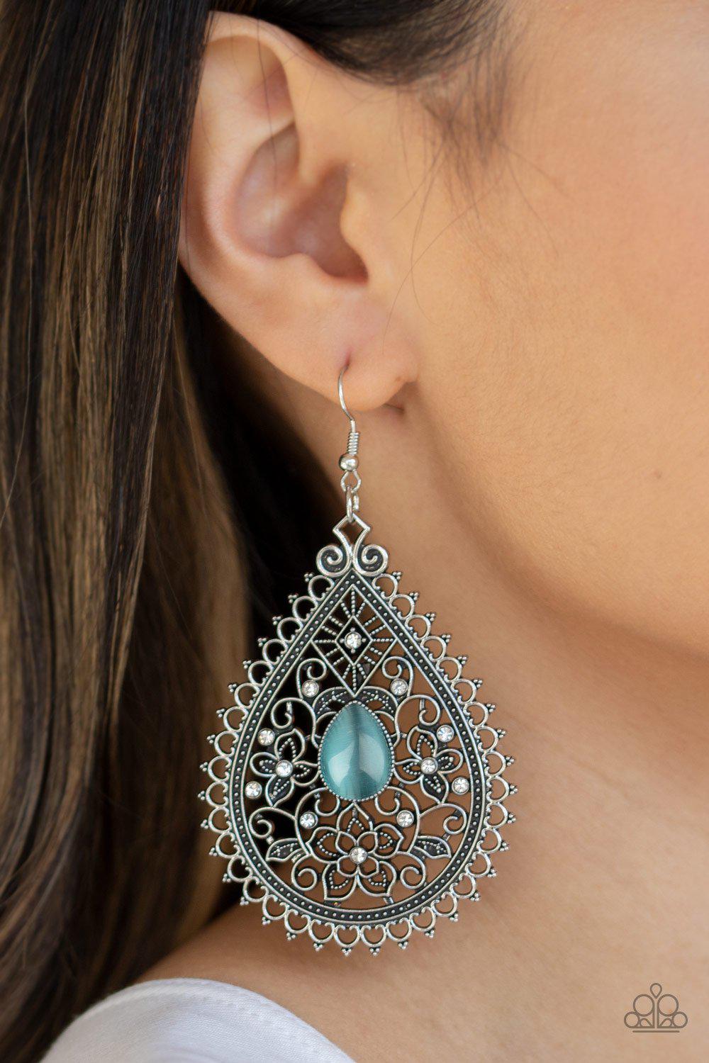 Eden Glow Blue Cat's Eye Teardrop Earrings - Paparazzi Accessories- lightbox - CarasShop.com - Paparazzi Jewelry by Cara Jewels
