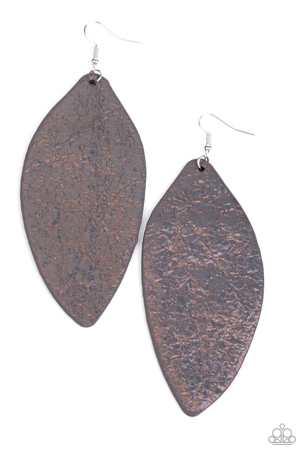 Eden Radiance Multi "Oil Spill" Leather Leaf Earrings - Paparazzi Accessories- lightbox - CarasShop.com - Paparazzi Jewelry by Cara Jewels