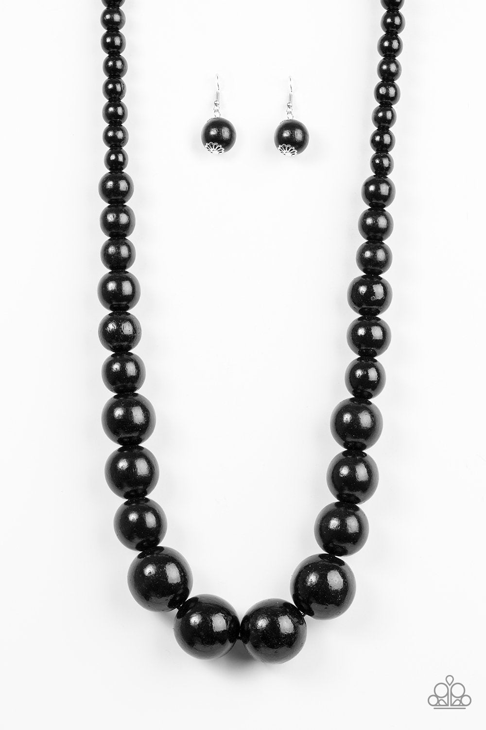 Effortlessly Everglades Black Wood Necklace and matching Earrings - Paparazzi Accessories- lightbox - CarasShop.com - Paparazzi Jewelry by Cara Jewels