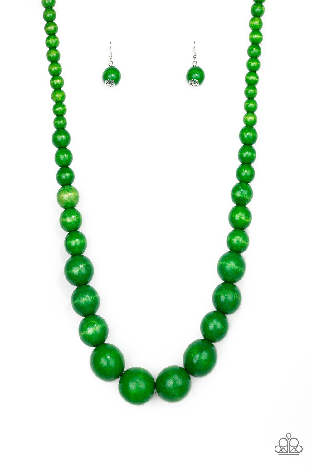 Effortlessly Everglades Green Wood Necklace and matching Earrings - Paparazzi Accessories- lightbox - CarasShop.com - Paparazzi Jewelry by Cara Jewels