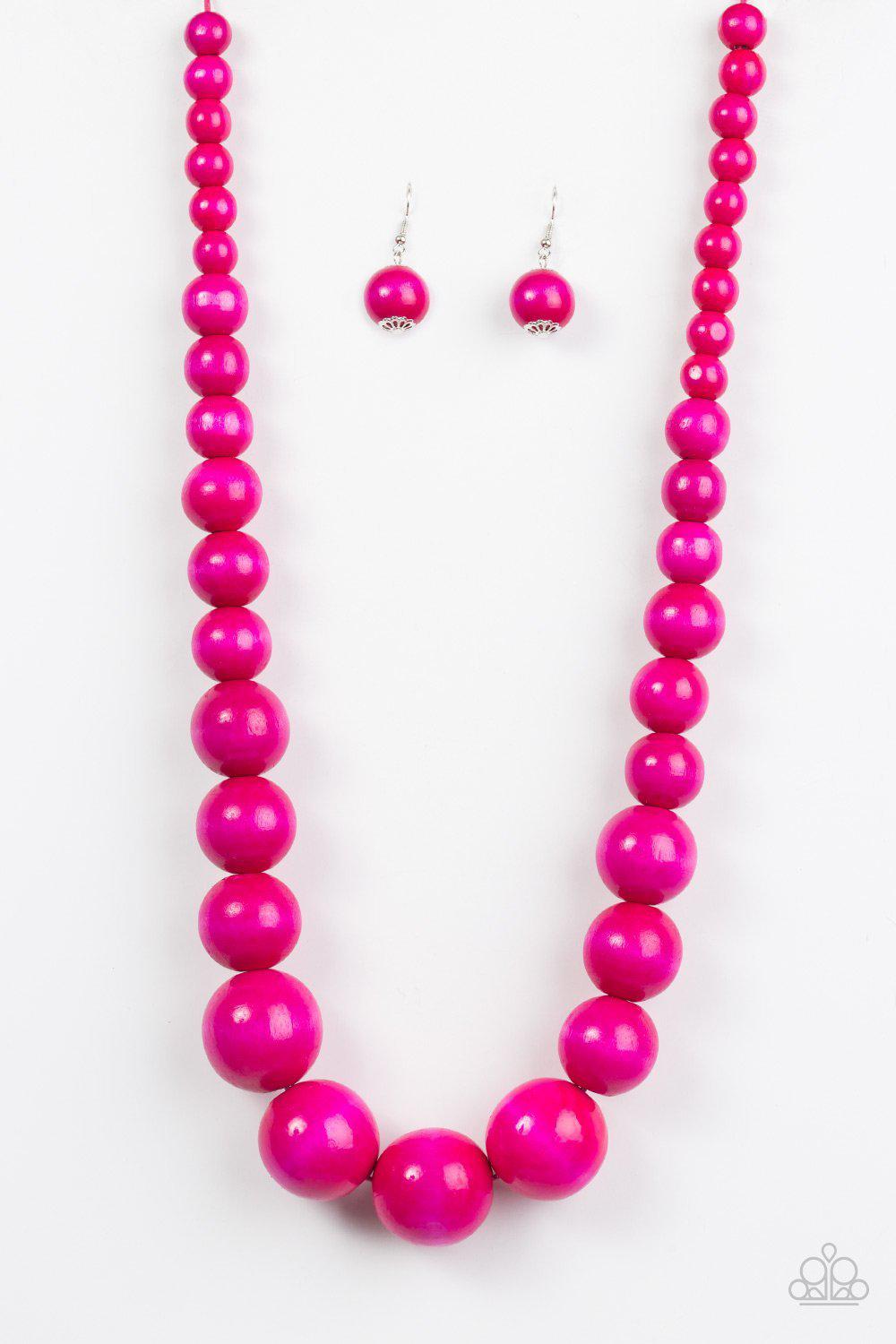 Effortlessly Everglades Pink Wood Necklace and matching Earrings - Paparazzi Accessories- lightbox - CarasShop.com - Paparazzi Jewelry by Cara Jewels