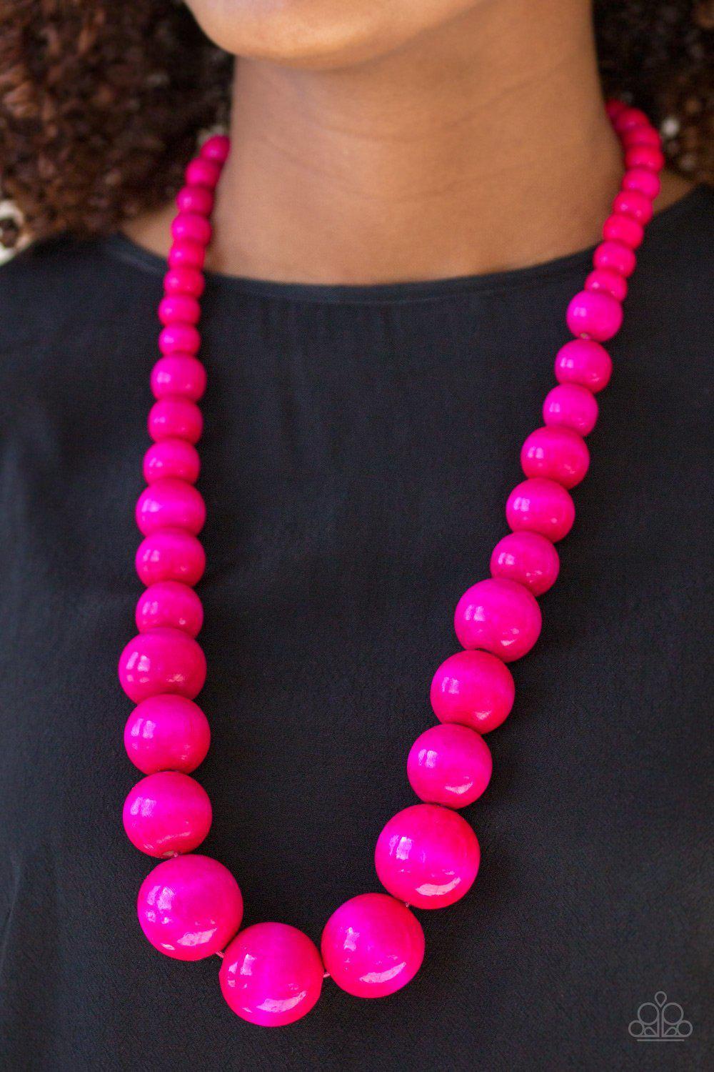 Effortlessly Everglades Pink Wood Necklace and matching Earrings - Paparazzi Accessories- lightbox - CarasShop.com - Paparazzi Jewelry by Cara Jewels