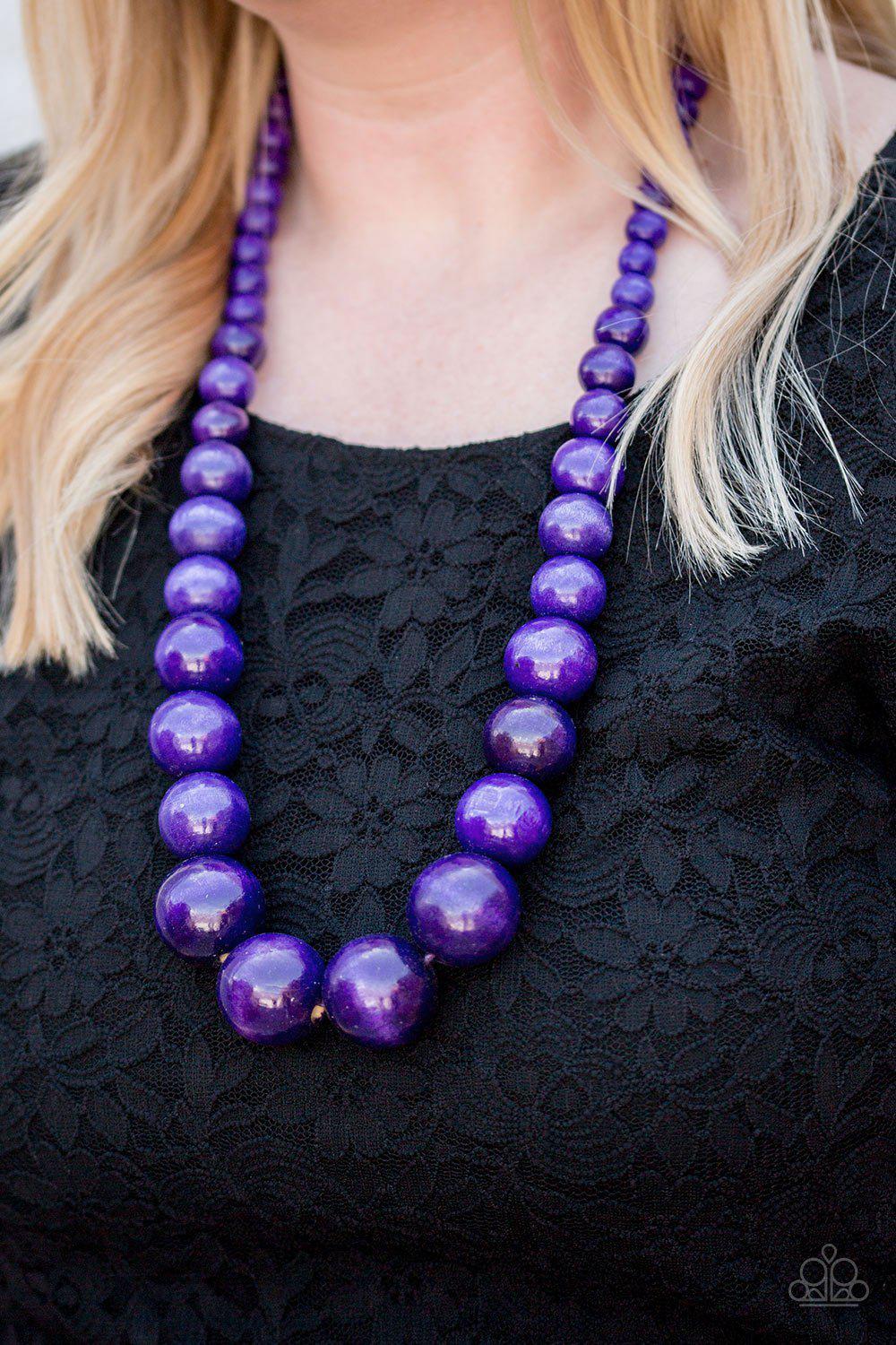 Effortlessly Everglades Purple Wood Necklace and matching Earrings - Paparazzi Accessories- on model - CarasShop.com - Paparazzi Jewelry by Cara Jewels