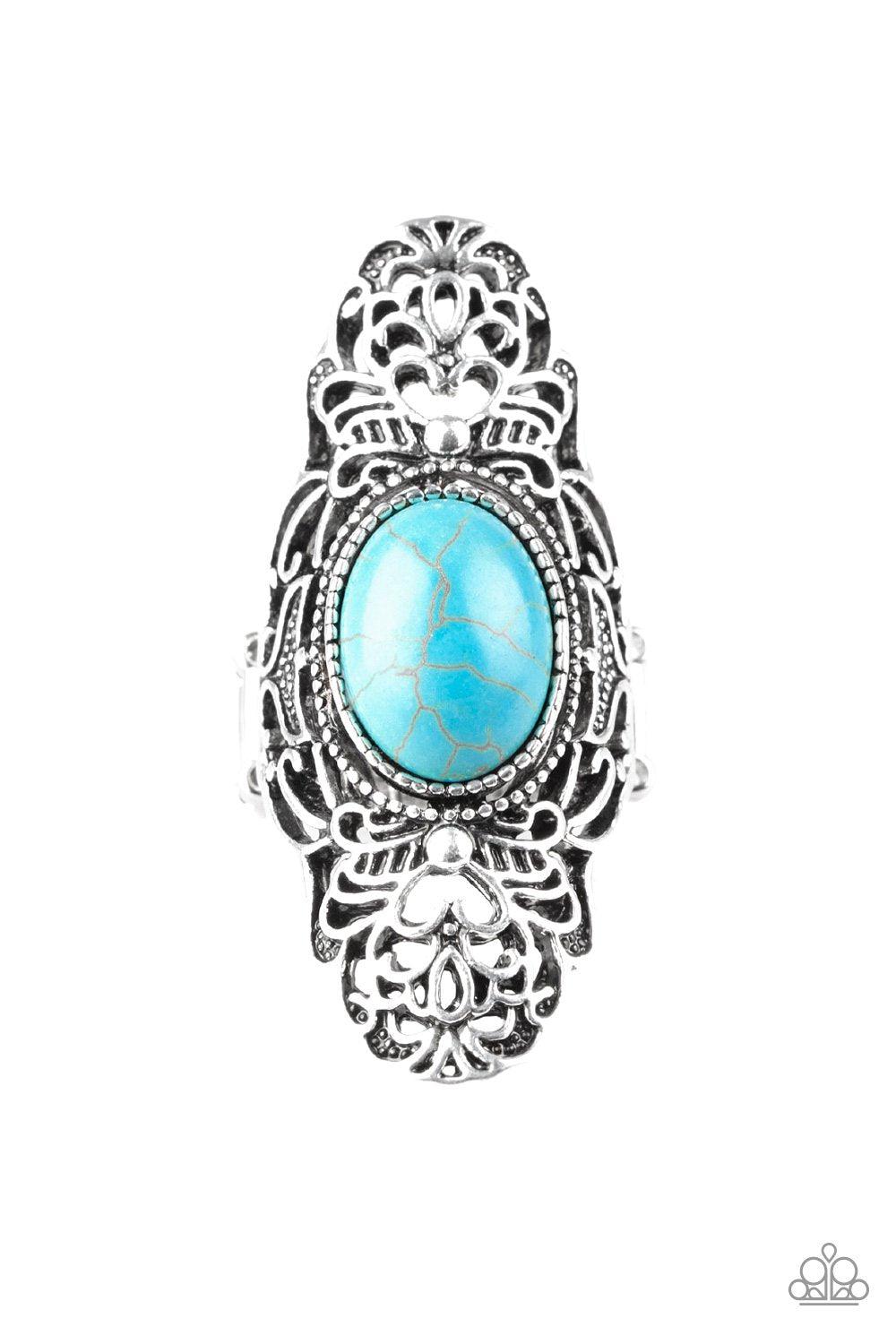 Ego Trippin' Turquoise Blue Stone and Silver Ring - Paparazzi Accessories- lightbox - CarasShop.com - Paparazzi Jewelry by Cara Jewels