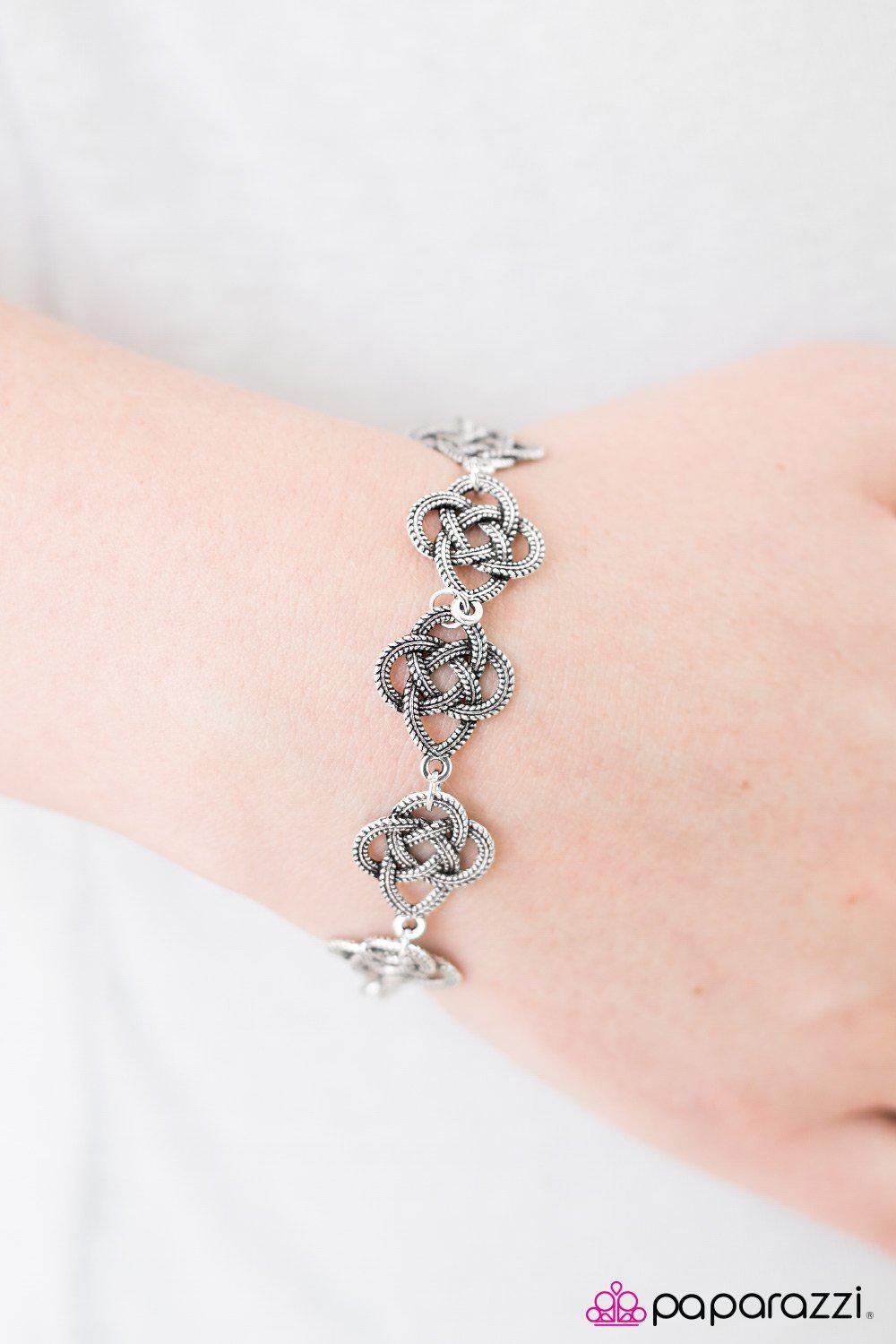 Egyptian Etiquette Silver Bracelet - Paparazzi Accessories- on model - CarasShop.com - Paparazzi Jewelry by Cara Jewels