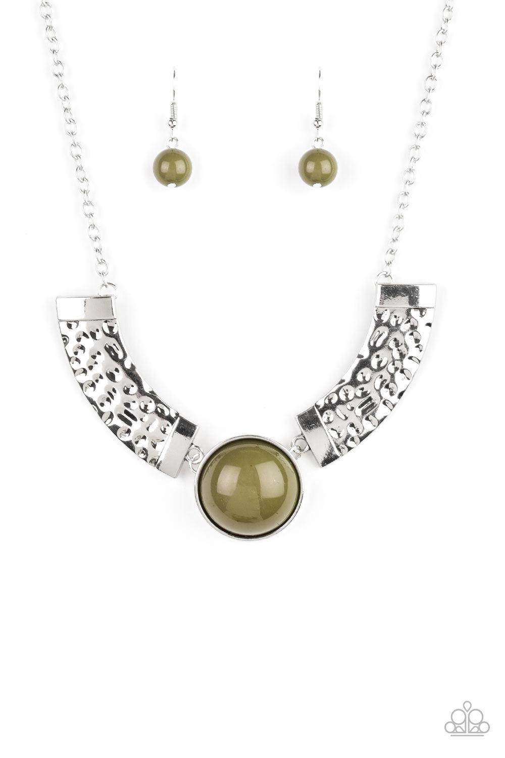 Egyptian Spell Green and Silver Necklace - Paparazzi Accessories- lightbox - CarasShop.com - Paparazzi Jewelry by Cara Jewels