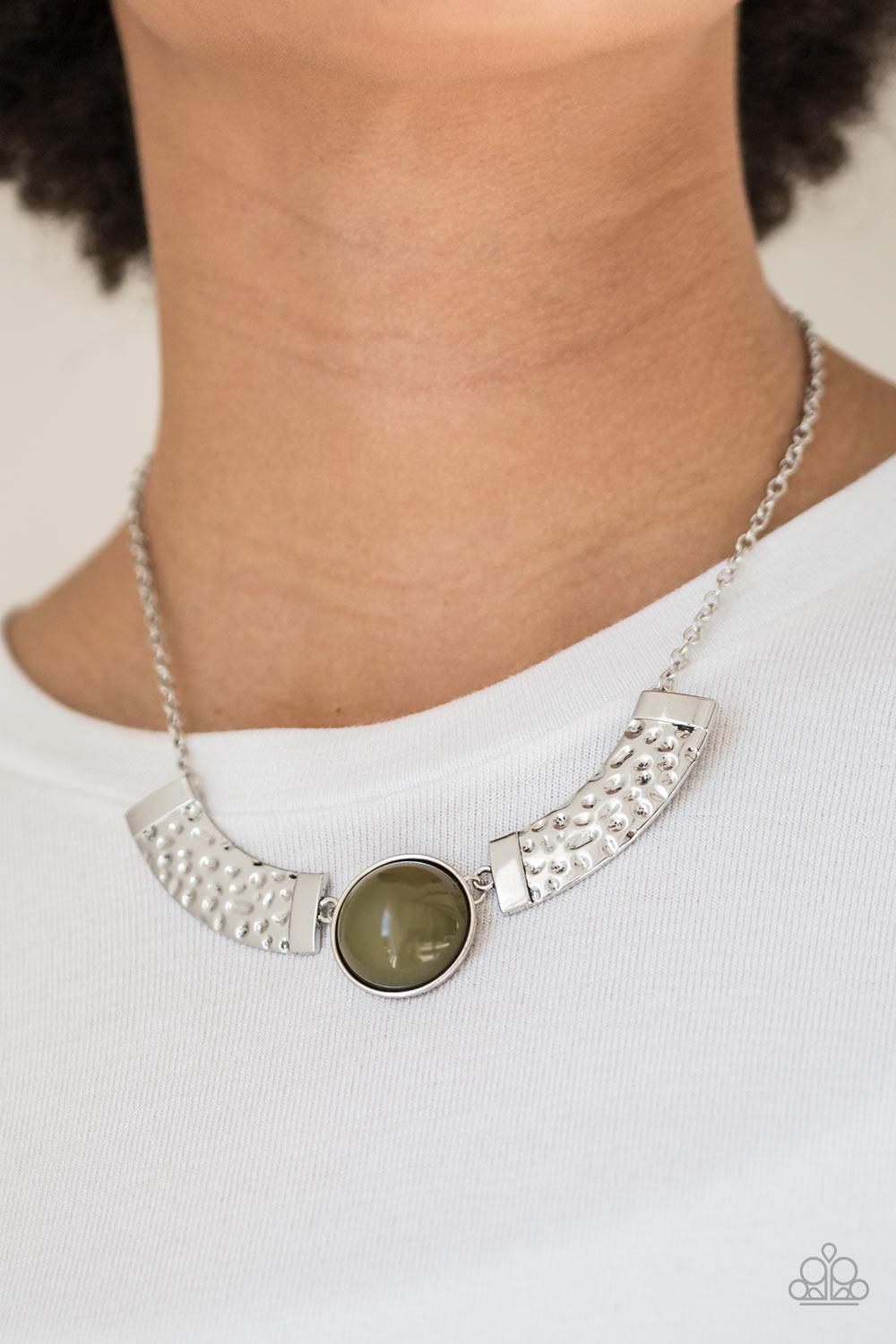 Egyptian Spell Green and Silver Necklace - Paparazzi Accessories- on model - CarasShop.com - Paparazzi Jewelry by Cara Jewels