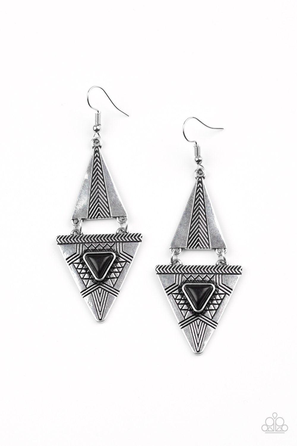 El Paso Edge Black Stone and Silver Earrings - Paparazzi Accessories- lightbox - CarasShop.com - Paparazzi Jewelry by Cara Jewels