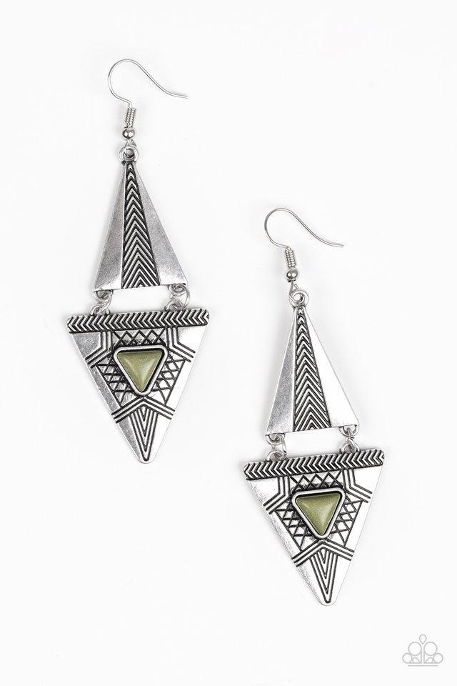 El Paso Edge Green and Silver Earrings - Paparazzi Accessories- lightbox - CarasShop.com - Paparazzi Jewelry by Cara Jewels