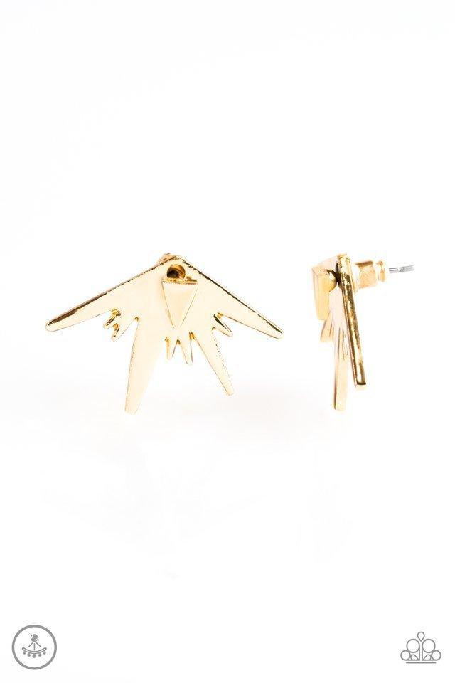 Electric Edge Gold Double-sided Post Earrings - Paparazzi Accessories- lightbox - CarasShop.com - Paparazzi Jewelry by Cara Jewels