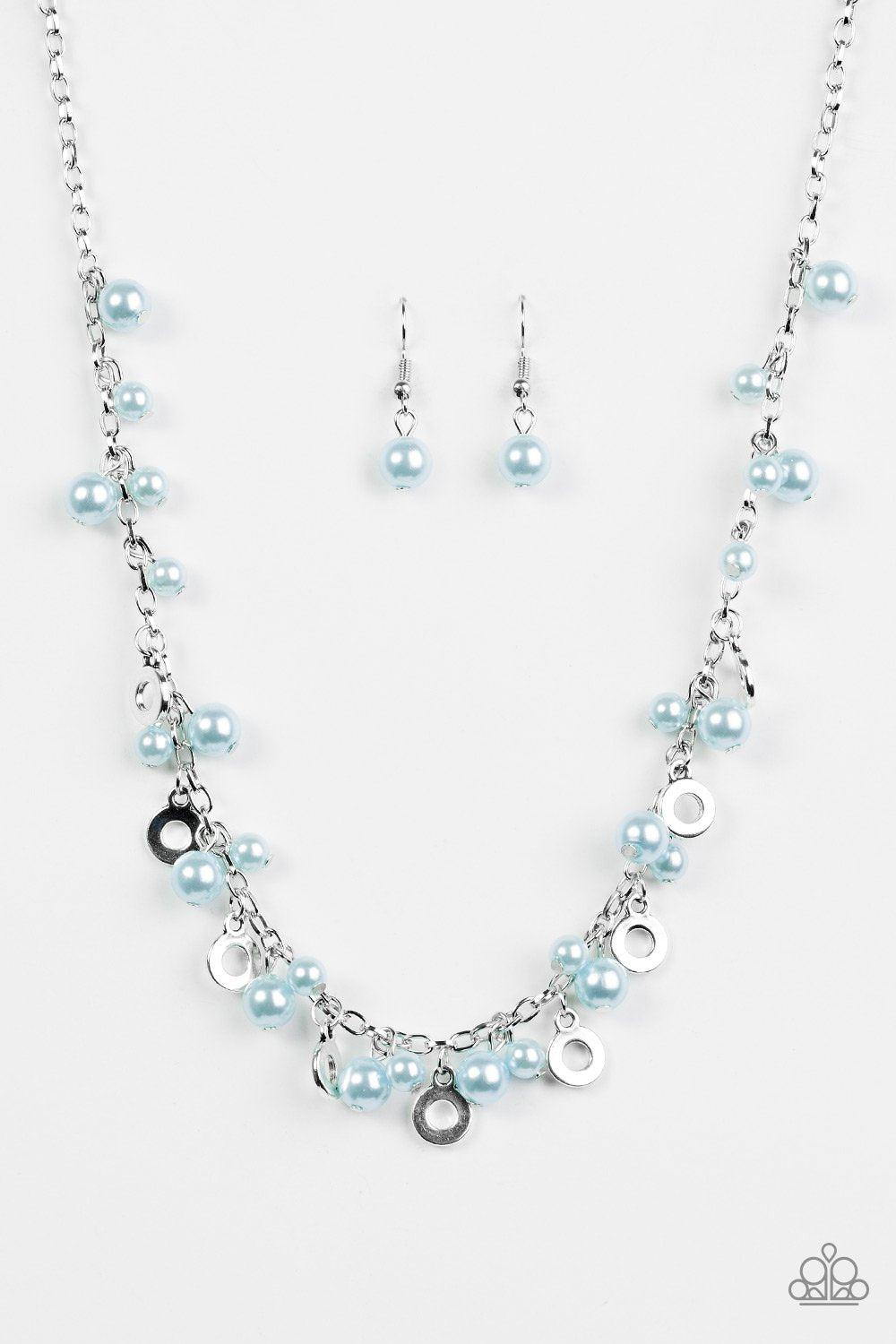 Elegant Ensemble Silver and Blue Pearl Necklace - Paparazzi Accessories- lightbox - CarasShop.com - Paparazzi Jewelry by Cara Jewels