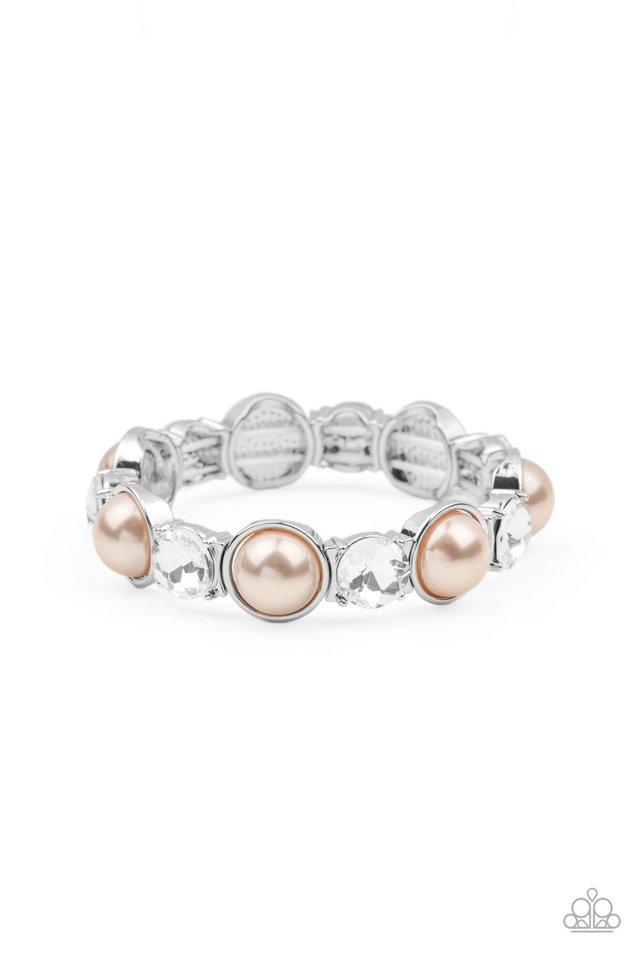 Elegant Entertainment Brown Pearl and White Rhinestone Bracelet - Paparazzi Accessories- lightbox - CarasShop.com - Paparazzi Jewelry by Cara Jewels