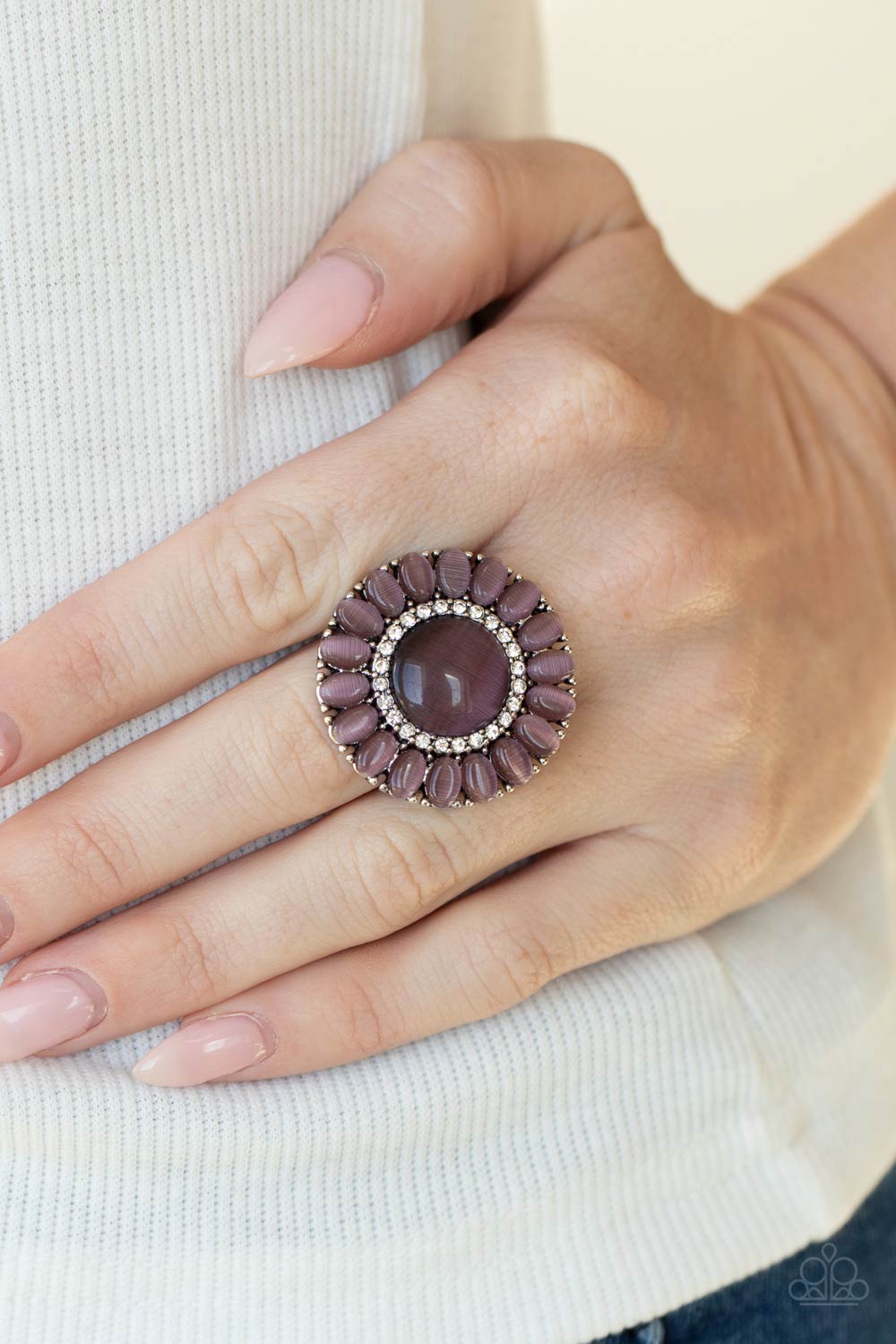 Elegantly Eden Purple Cat's Eye Stone Ring - Paparazzi Accessories- on model - CarasShop.com - Paparazzi Jewelry by Cara Jewels