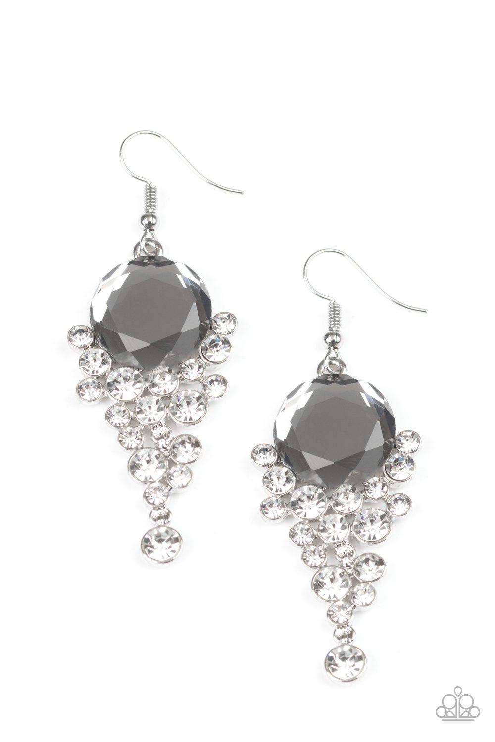Elegantly Effervescent Silver and White Rhinestone Earrings - Paparazzi Accessories- lightbox - CarasShop.com - Paparazzi Jewelry by Cara Jewels