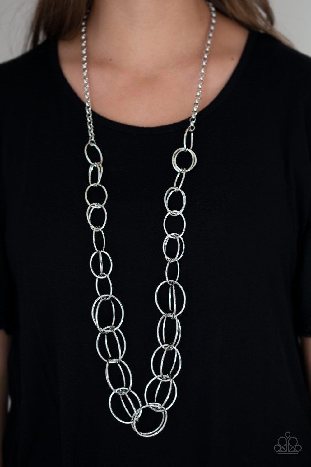 Elegantly Ensnared Silver Necklace - Paparazzi Accessories- on model - CarasShop.com - Paparazzi Jewelry by Cara Jewels
