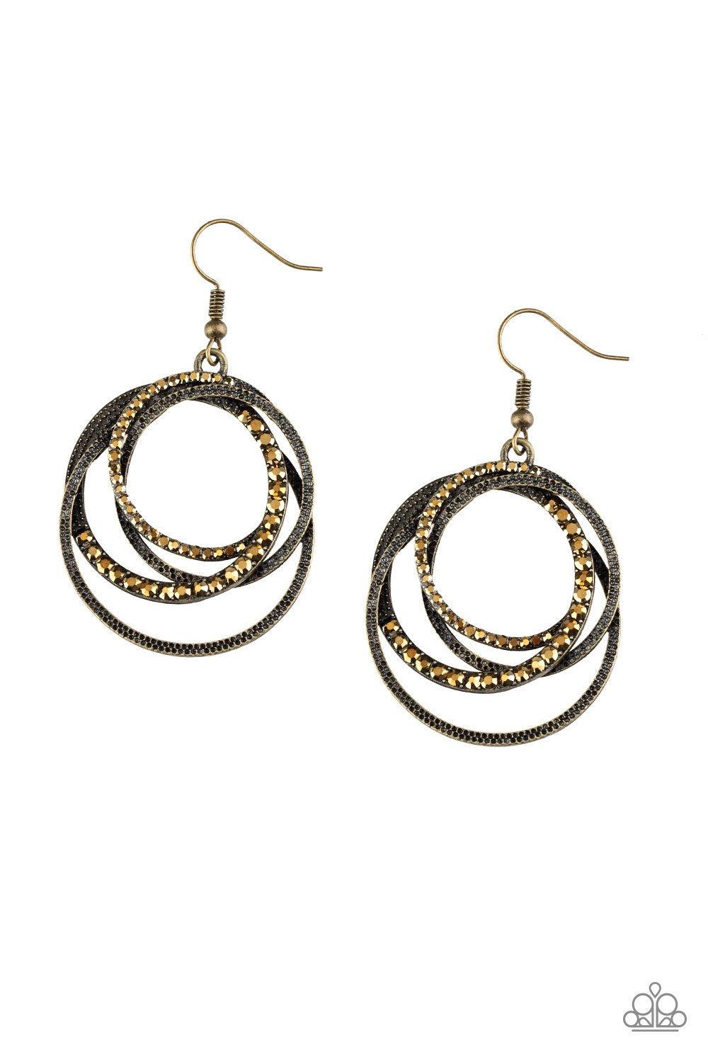 Elegantly Entangled Brass and Rhinestone Earrings - Paparazzi Accessories- lightbox - CarasShop.com - Paparazzi Jewelry by Cara Jewels