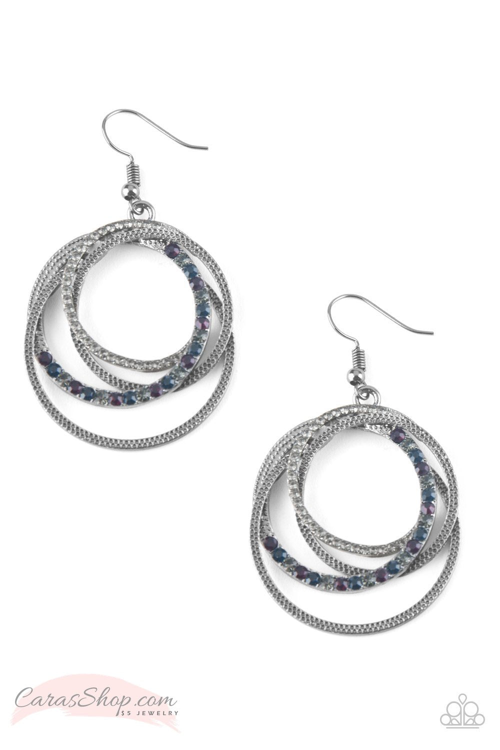 Elegantly Entangled - Multi-color Gem and Gunmetal Earrings - Paparazzi Accessories- lightbox - CarasShop.com - Paparazzi Jewelry by Cara Jewels