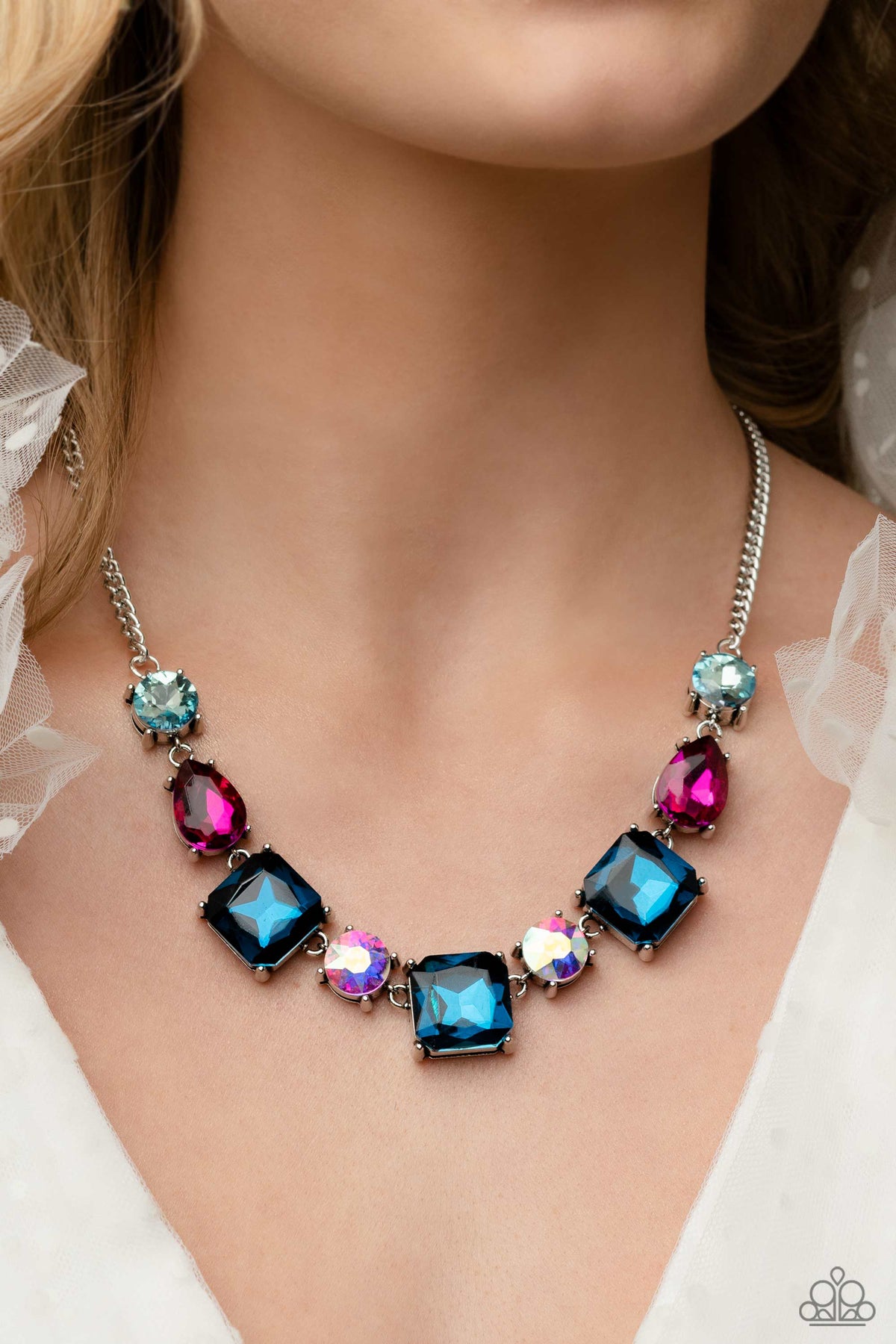 Elevated Edge Multi Rhinestone Necklace - Paparazzi Accessories- on model - CarasShop.com - Paparazzi Jewelry by Cara Jewels