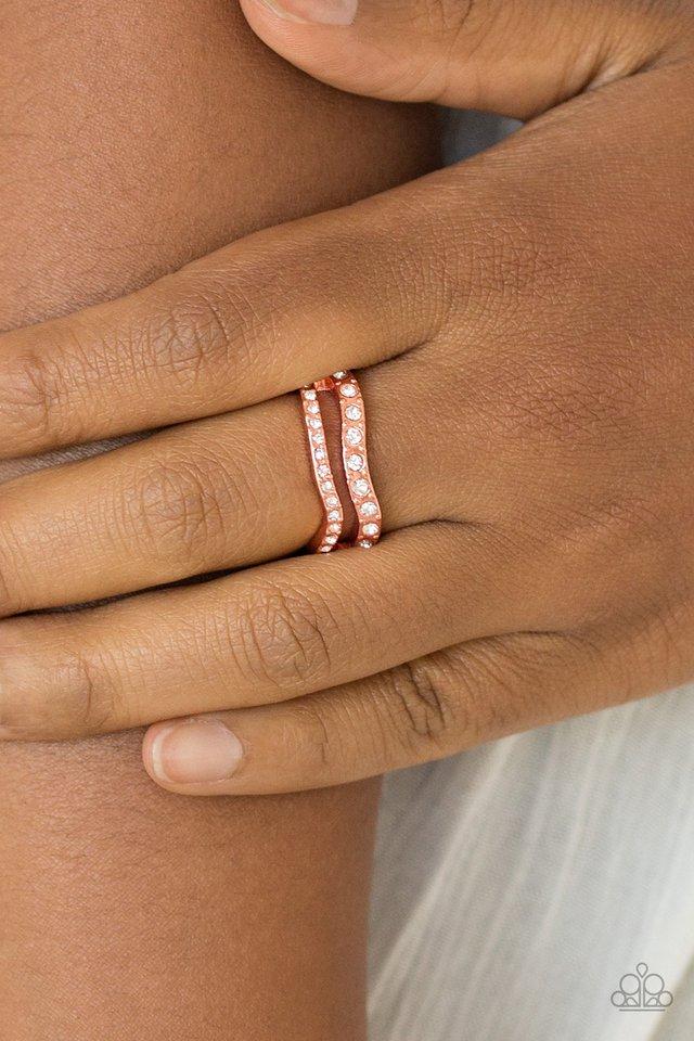 Elite Squad Copper Ring - Paparazzi Accessories- on model - CarasShop.com - Paparazzi Jewelry by Cara Jewels