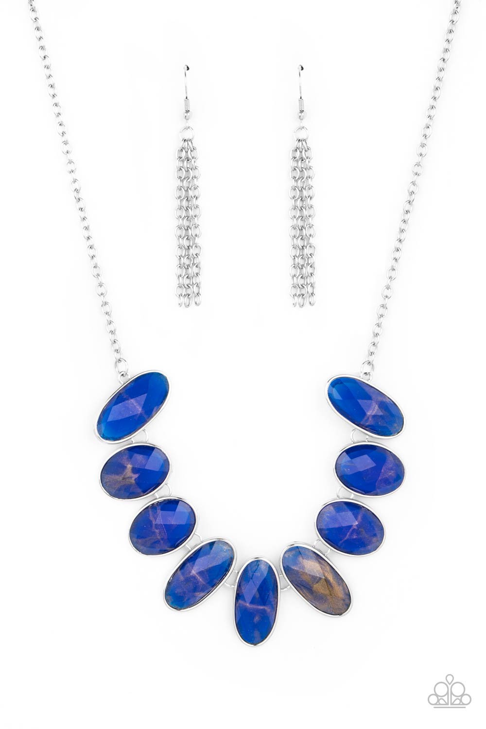 Elliptical Episode Blue and Gold Gem Necklace - Paparazzi Accessories- lightbox - CarasShop.com - Paparazzi Jewelry by Cara Jewels