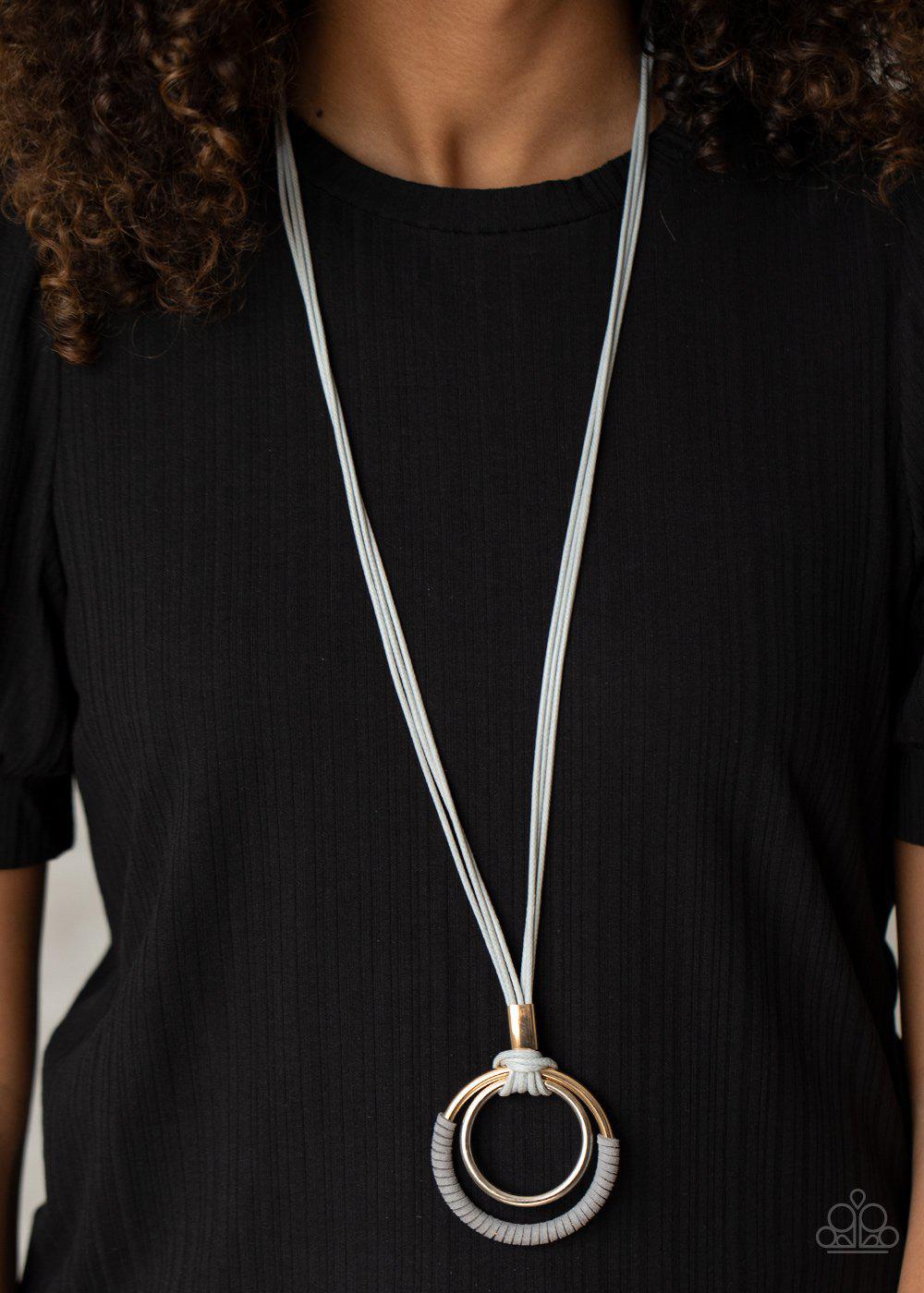Elliptical Essence Silver and Gold Necklace - Paparazzi Accessories- on model - CarasShop.com - Paparazzi Jewelry by Cara Jewels