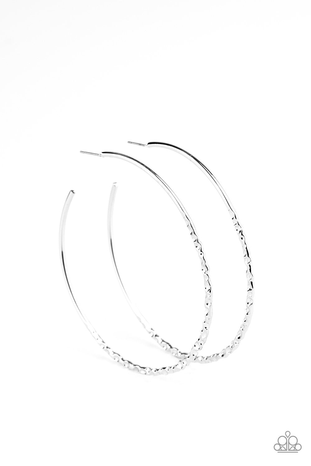 Embellished Edge Silver Hoop Earrings - Paparazzi Accessories- lightbox - CarasShop.com - Paparazzi Jewelry by Cara Jewels