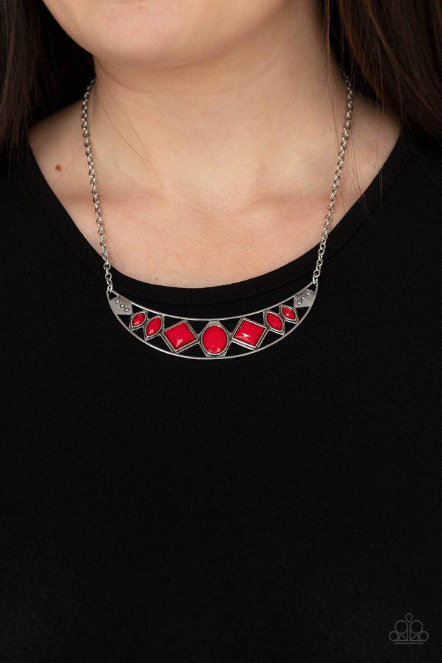 Emblazoned Era Red Necklace - Paparazzi Accessories- lightbox - CarasShop.com - Paparazzi Jewelry by Cara Jewels