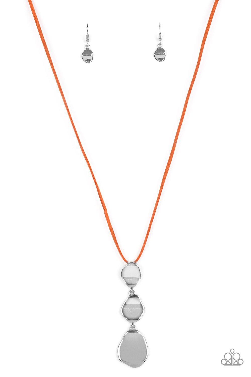 Embrace The Journey Orange Suede and Silver Necklace - Paparazzi Accessories- lightbox - CarasShop.com - Paparazzi Jewelry by Cara Jewels