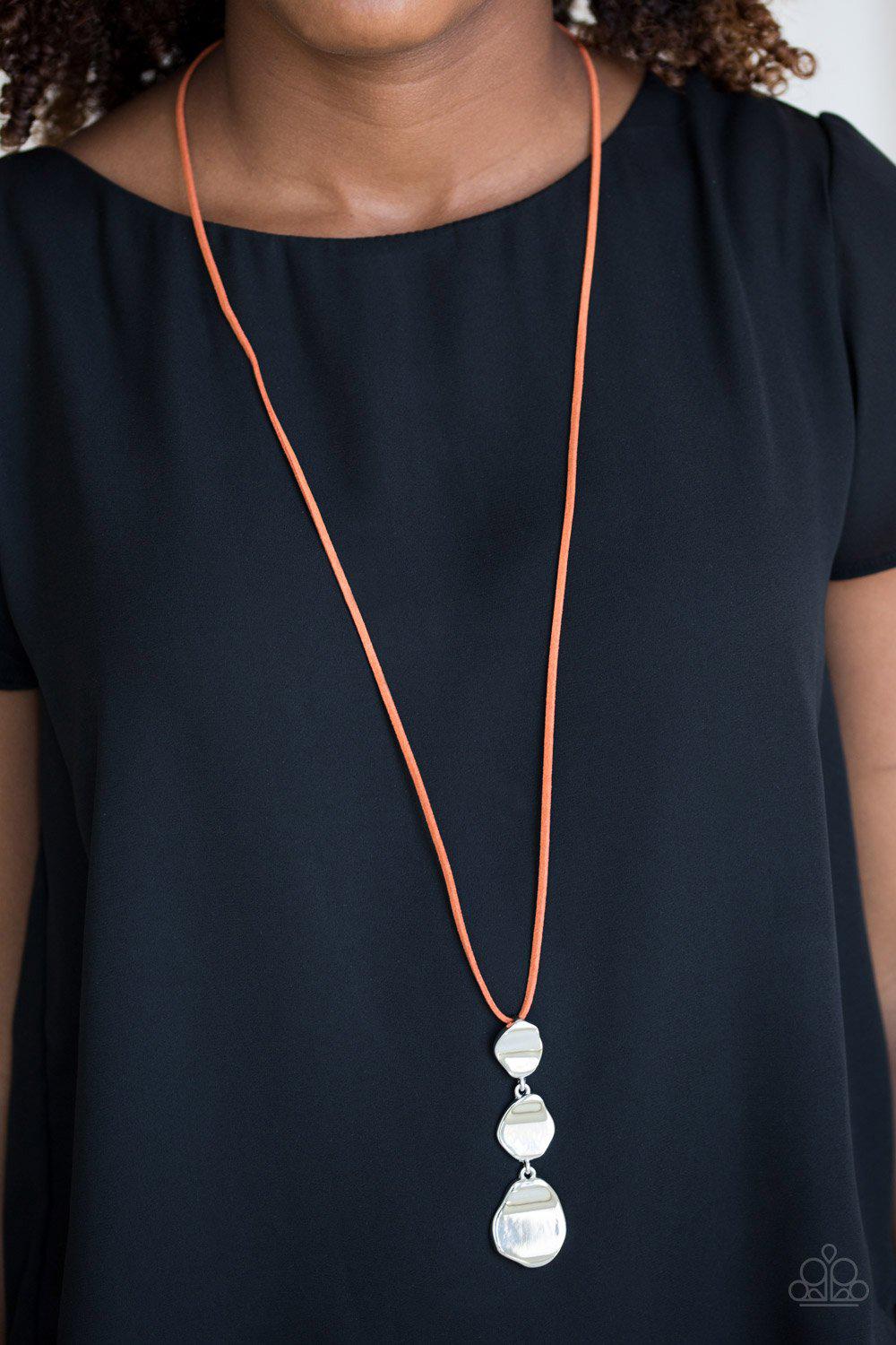 Embrace The Journey Orange Suede and Silver Necklace - Paparazzi Accessories- lightbox - CarasShop.com - Paparazzi Jewelry by Cara Jewels
