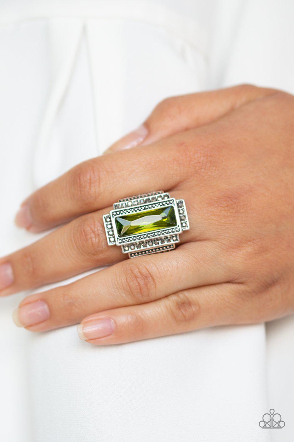 Empire Green Gemstone Ring - Paparazzi Accessories- on model - CarasShop.com - Paparazzi Jewelry by Cara Jewels