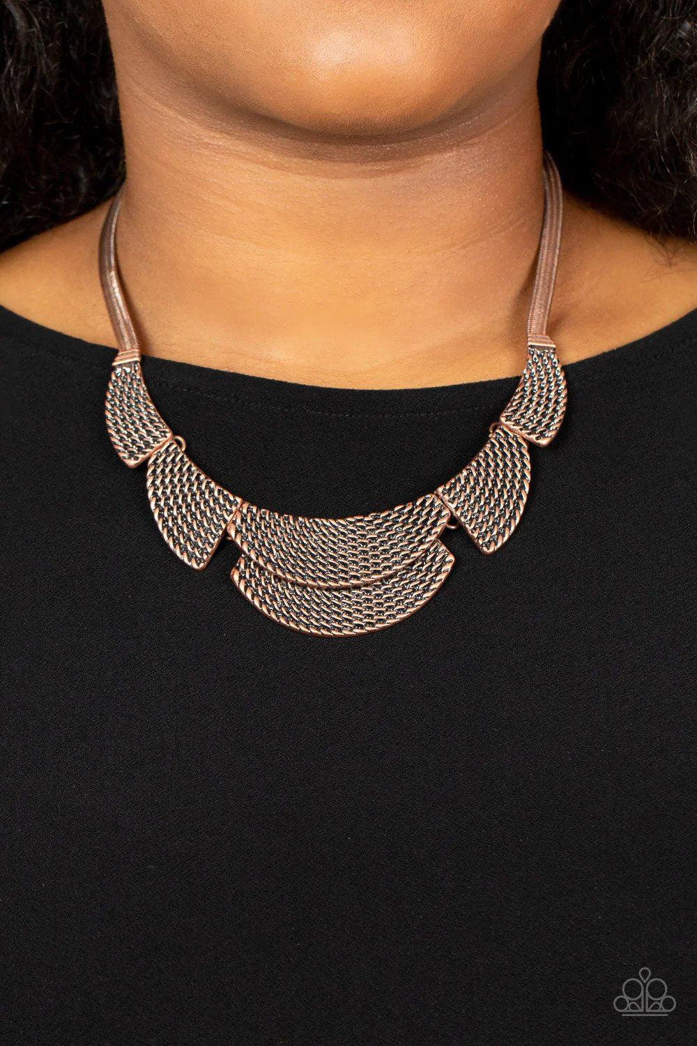Empress Empire Copper Necklace - Paparazzi Accessories- on model - CarasShop.com - Paparazzi Jewelry by Cara Jewels