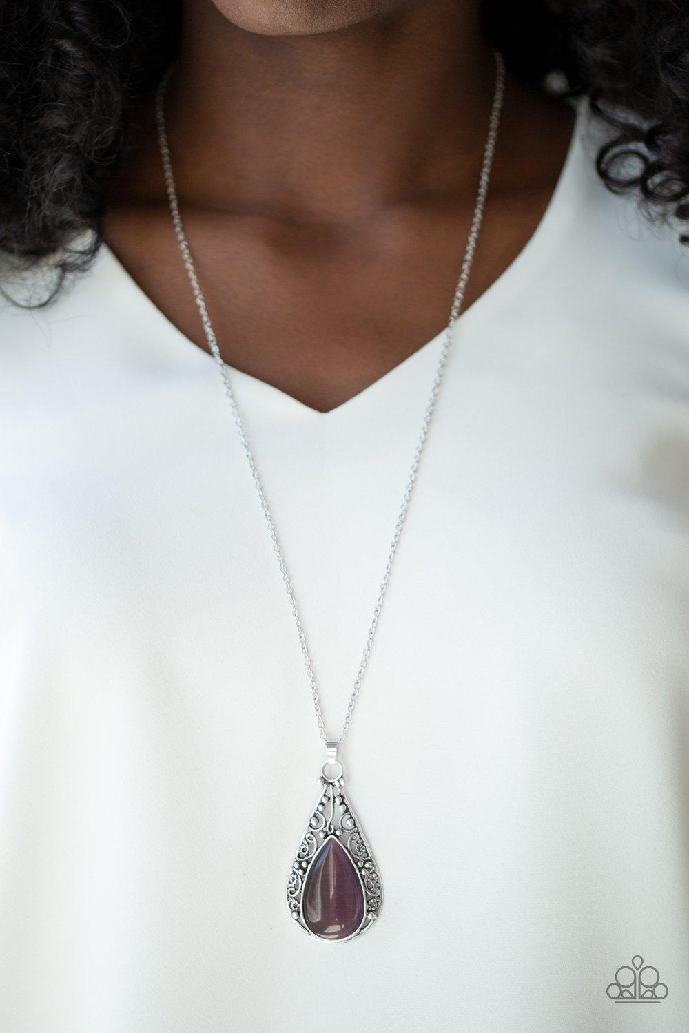 Enchanted Eden Purple Moonstone Necklace - Paparazzi Accessories- on model - CarasShop.com - Paparazzi Jewelry by Cara Jewels