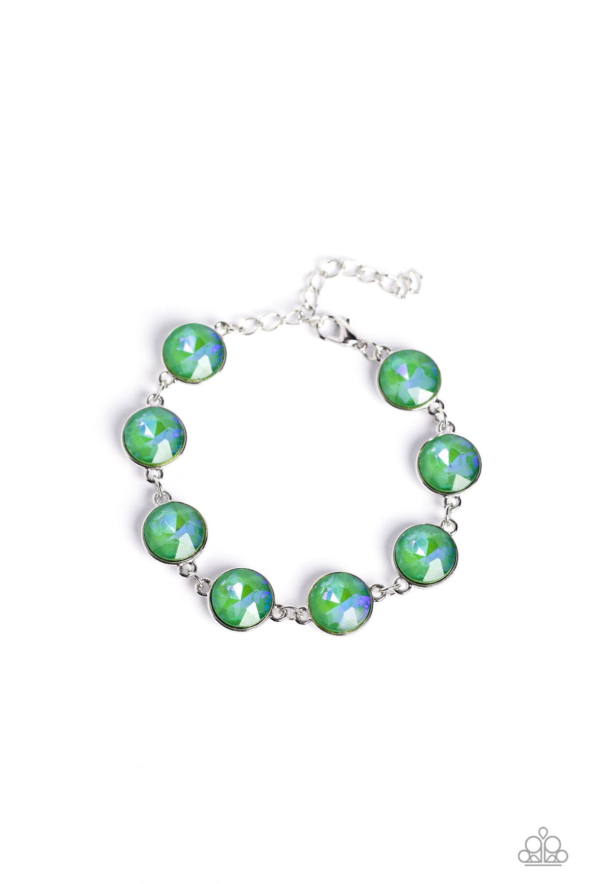 Enchanted Emblems Green Rhinestone Bracelet - Paparazzi Accessories- lightbox - CarasShop.com - Paparazzi Jewelry by Cara Jewels
