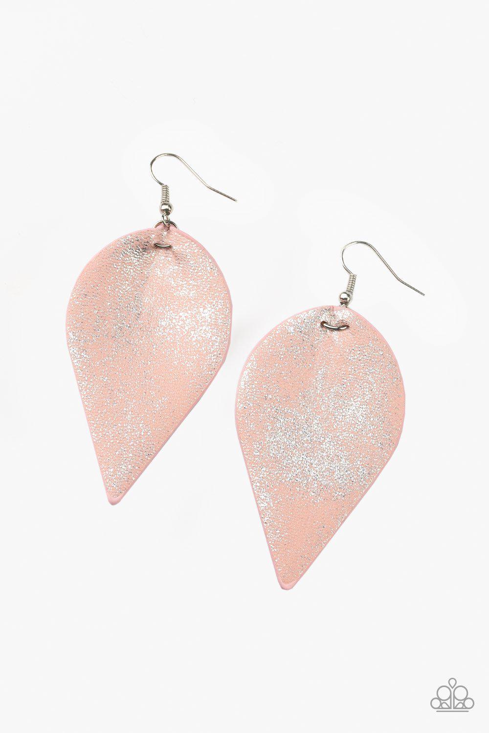 Enchanted Shimmer Pink Leaf Earrings - Paparazzi Accessories- lightbox - CarasShop.com - Paparazzi Jewelry by Cara Jewels