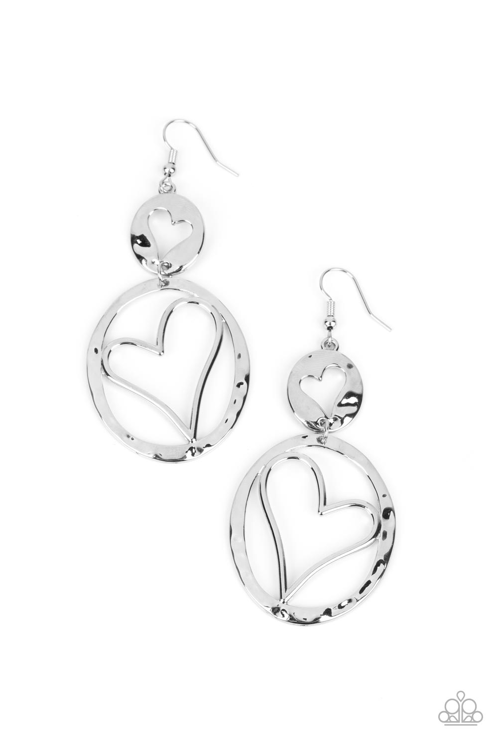 Enchanting Echo Silver Heart Earrings - Paparazzi Accessories- lightbox - CarasShop.com - Paparazzi Jewelry by Cara Jewels