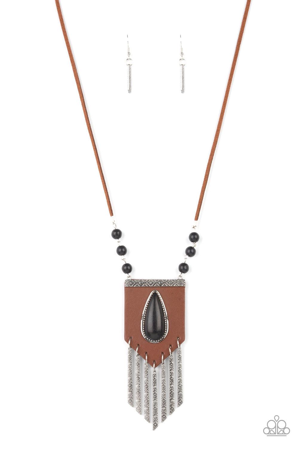 Enchantingly Tribal Black Stone and Leather Necklace - Paparazzi Accessories- lightbox - CarasShop.com - Paparazzi Jewelry by Cara Jewels