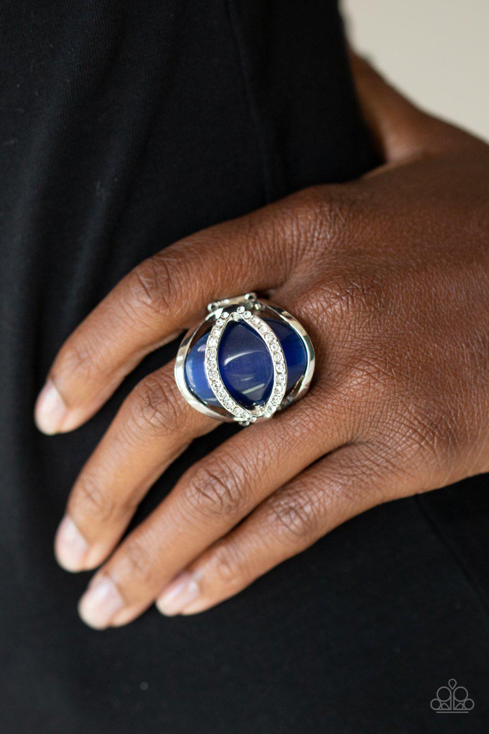 Endless Enchantment Blue and White Rhinestone Ring - Paparazzi Accessories- on model - CarasShop.com - Paparazzi Jewelry by Cara Jewels