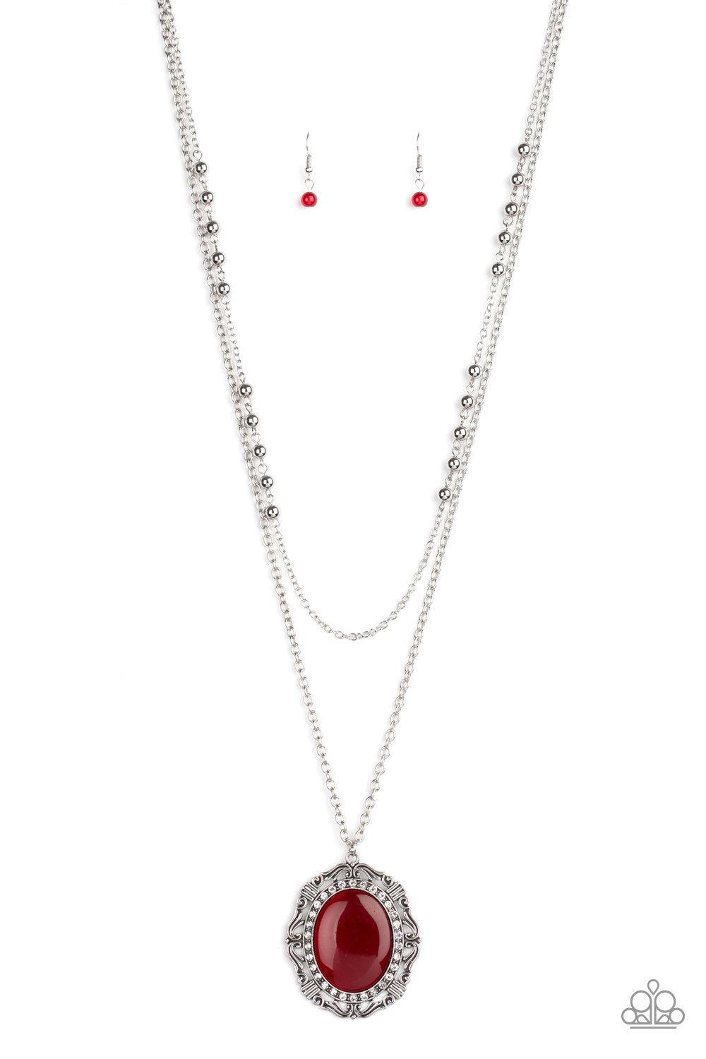 Endlessly Enchanted Red Cat's Eye Stone Necklace - Paparazzi Accessories- lightbox - CarasShop.com - Paparazzi Jewelry by Cara Jewels