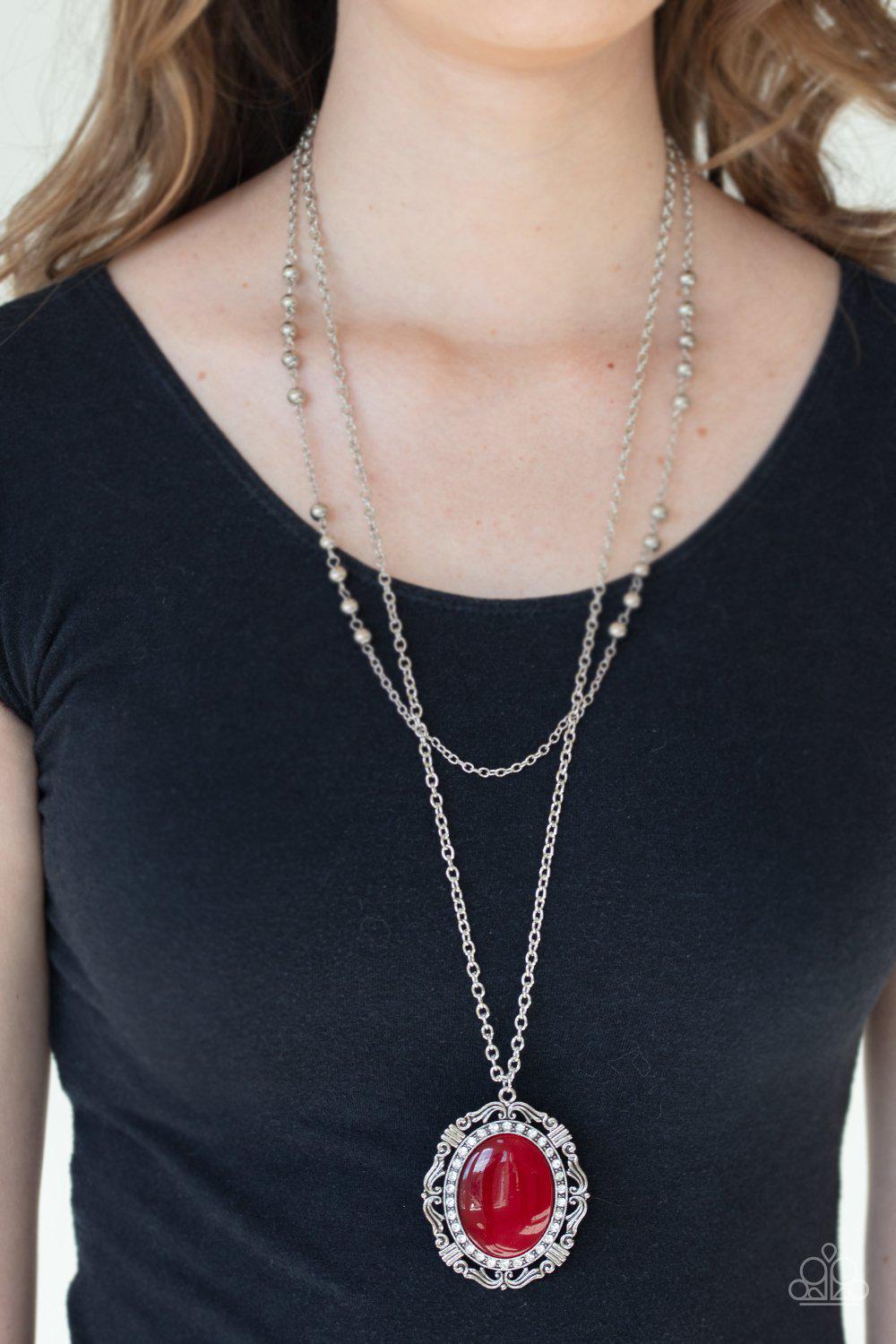 Endlessly Enchanted Red Cat's Eye Stone Necklace - Paparazzi Accessories- lightbox - CarasShop.com - Paparazzi Jewelry by Cara Jewels