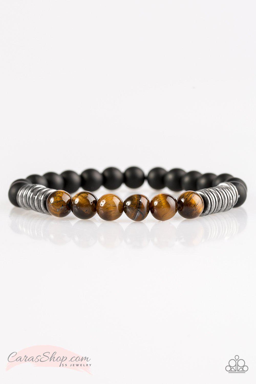 Energetic Brown Tiger Eye and Black Stone Stretch Bracelet - Paparazzi Accessories- lightbox - CarasShop.com - Paparazzi Jewelry by Cara Jewels