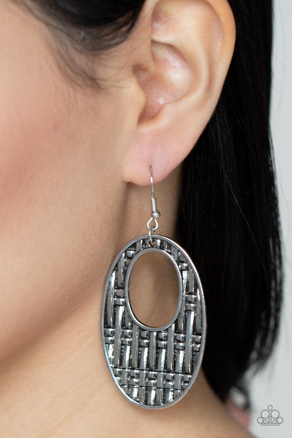 Engraved Edge Silver Earrings - Paparazzi Accessories- on model - CarasShop.com - Paparazzi Jewelry by Cara Jewels