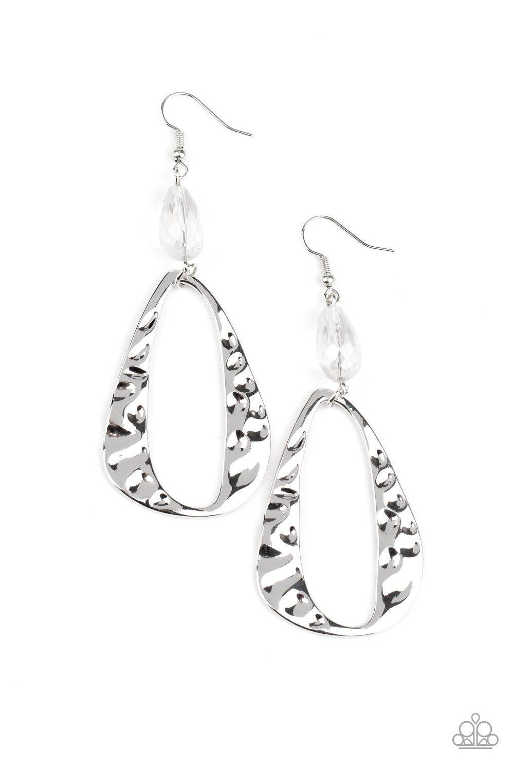 Enhanced Elegance White and Silver Earrings - Paparazzi Accessories- lightbox - CarasShop.com - Paparazzi Jewelry by Cara Jewels