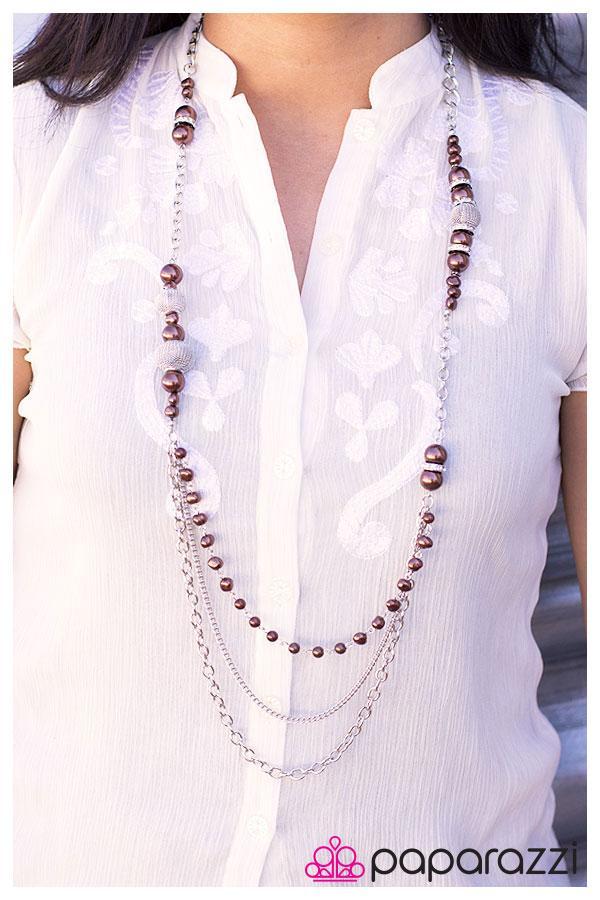 Enmeshed in Elegance Long Brown and Silver Necklace and matching Earrings - Paparazzi Accessories- lightbox - CarasShop.com - Paparazzi Jewelry by Cara Jewels