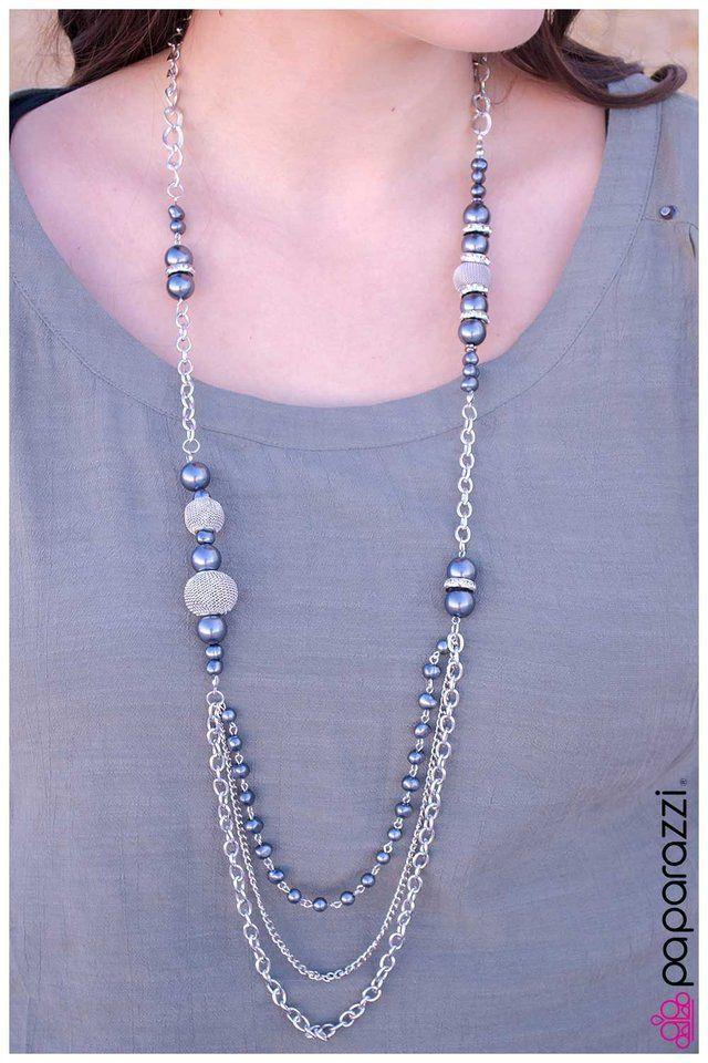Enmeshed In Elegance Long Dark Gray and Silver Necklace - Paparazzi Accessories- lightbox - CarasShop.com - Paparazzi Jewelry by Cara Jewels